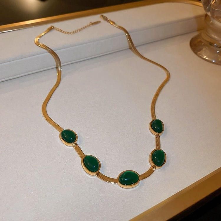 "Luxa Jewels- Emerald Gold Pendant Necklace & Bracelet Set
