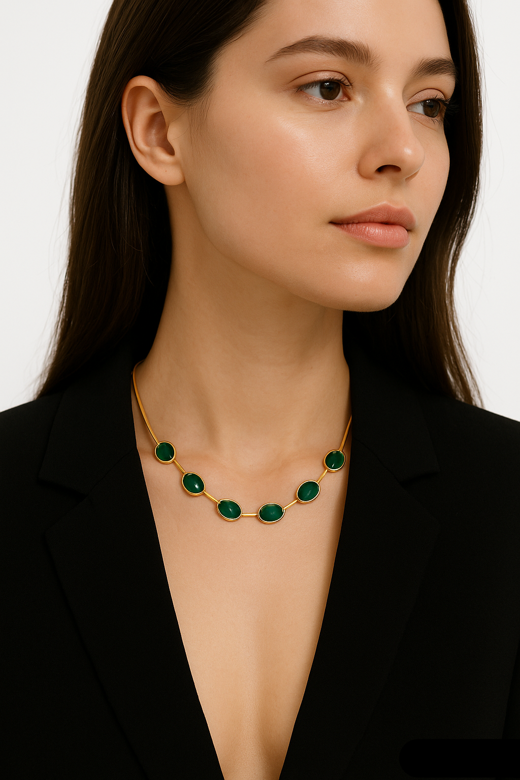 "Luxa Jewels- Emerald Gold Pendant Necklace & Bracelet Set